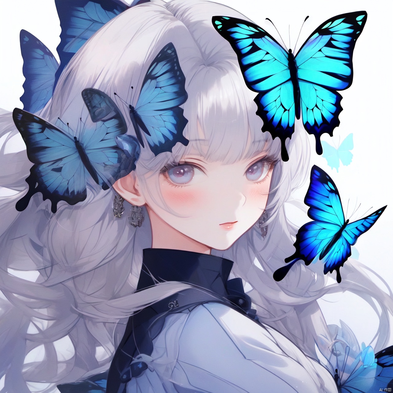  1gril,Butterfly, personality, details,, white pantyhose