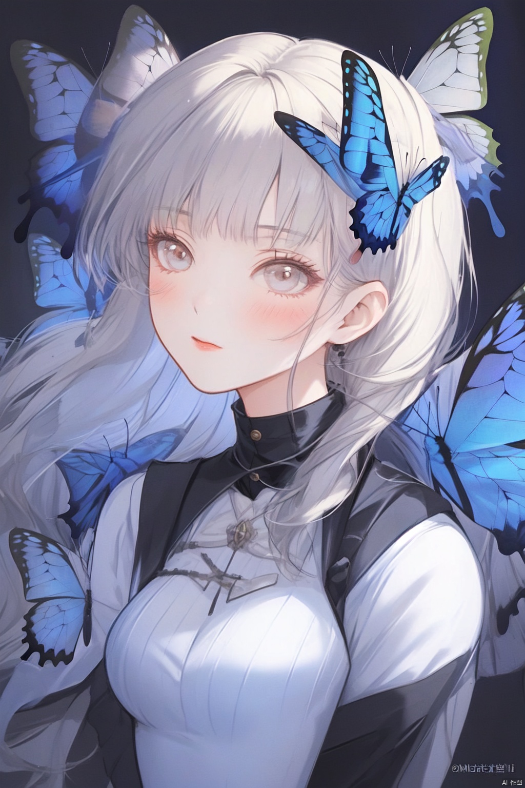  1gril,Butterfly, personality, details,, white pantyhose
