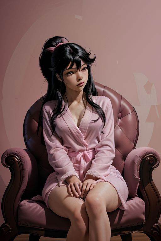 chair,  black hair,  hands between legs on Tensor.Art