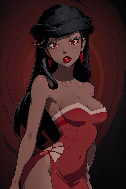 dr24lonette,  "long hair",  "red strapless dress" on Tensor.Art