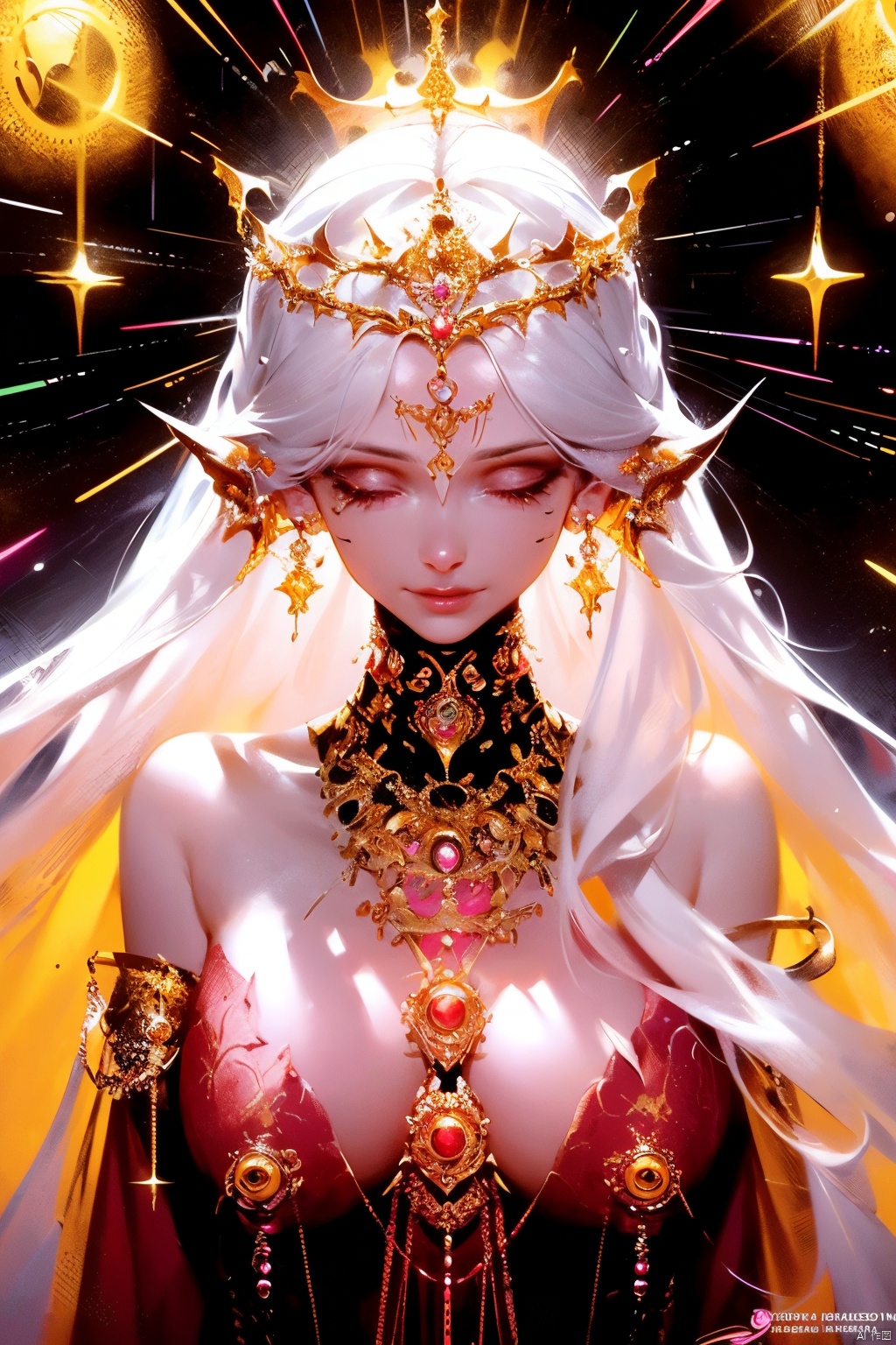 a close up of a woman with a crown on her head, anime fantasy illustration, anime illustration, anime graphic illustration, digital anime illustration, anime goddess, intricate ornate anime cgi style, dreamy psychedelic anime, detailed digital anime art, ((a beautiful fantasy empress)), anime fantasy artwork, a beautiful fantasy empress, anime style illustration, beeple and jeremiah ketner