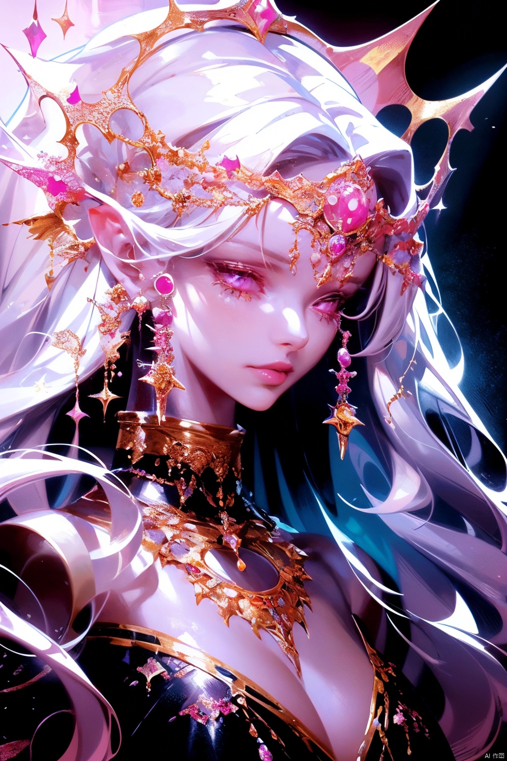 a close up of a woman with a crown on her head, anime fantasy illustration, anime illustration, anime graphic illustration, digital anime illustration, anime goddess, intricate ornate anime cgi style, dreamy psychedelic anime, detailed digital anime art, ((a beautiful fantasy empress)), anime fantasy artwork, a beautiful fantasy empress, anime style illustration, beeple and jeremiah ketner