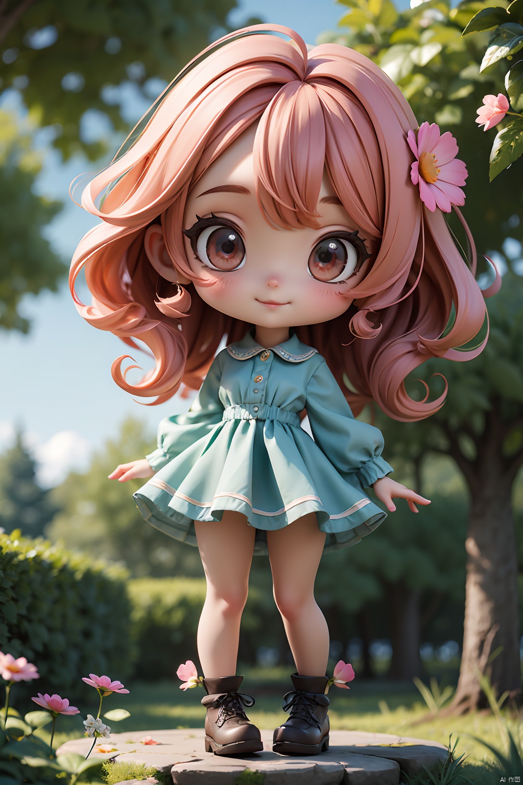  masterpiece, best quality,8K,official art, ultra high res,

1girl,chibi, full body, 
outdoors, flowers, trees,