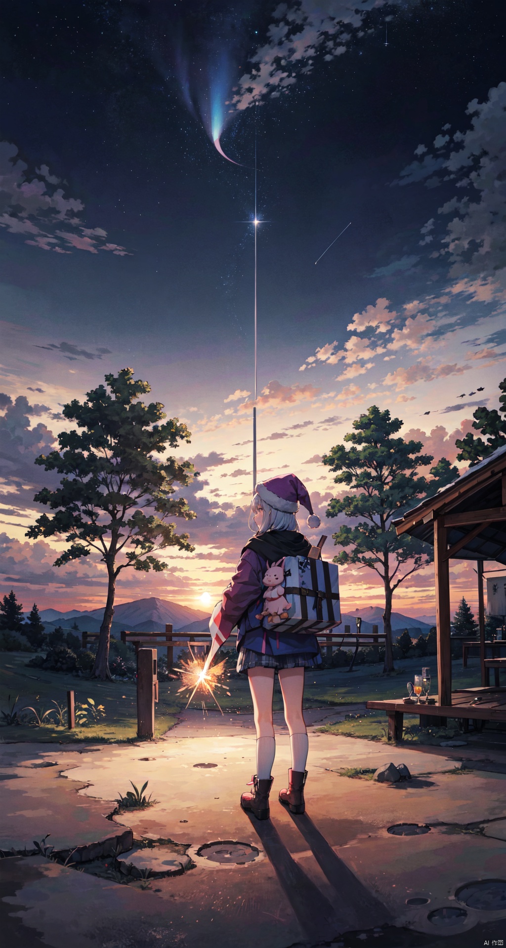  1970s_\(style\), 1980s_\(style\), 1girl, above_clouds, aerial_fireworks, alien, america, american_flag, angela_balzac, antlers, astronaut, aurora, baggy_clothes, balcony, beamed_eighth_notes, blue_sky, boots, building, campfire, castle, chimney, christmas, christmas_lights, christmas_ornaments, christmas_tree, city, city_lights, cityscape, cloud, cloudy_sky, condensation_trail, constellation, constellation_print, crescent_moon, desert, dusk, dust, earth_\(planet\), embers, ferris_wheel, festival, field, fireflies, fireworks, flag_background, flashlight, flower_field, fountain, full_moon, galaxy, globe, gradient_sky, grass, halftone, halftone_background, hill, hirschgeweih_antennas, horizon, house, jacket, lamppost, landscape, light, light_particles, lighthouse, lights, looking_outside, milky_way, miyamizu_mitsuha, moon, moonlight, mountain, mountainous_horizon, night, night_sky, onsen, outdoors, pillar, pine_tree, pink_skirt, planet, print_headwear, purple_sky, *****_juice_puddle, rainbow, reindeer, rocket, rooftop, science_fiction, shooting_star, shore, skirt, sky, skyline, skyscraper, snow, snowing, solo, space, space_craft, space_helmet, spacesuit, sparkler, standing, star_\(sky\), star_\(symbol\), starry_background, starry_sky, starry_sky_print, steam, summer_festival, sunrise, sunset, tanabata, tanzaku, telescope, tent, touwa_erio, tower, town, tree, twilight, uchiwa, ufo, ultimate_madoka, utility_pole, vines, window, winter, wooden_fence, yellow_shorts, yukata