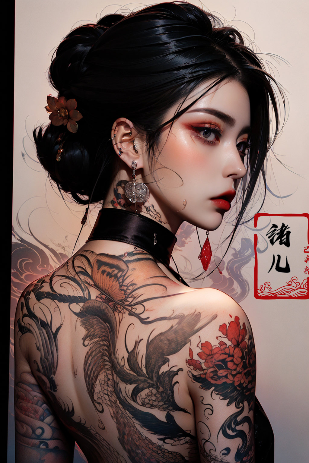 color paint,  A mature face,  sideways glance on Tensor.Art