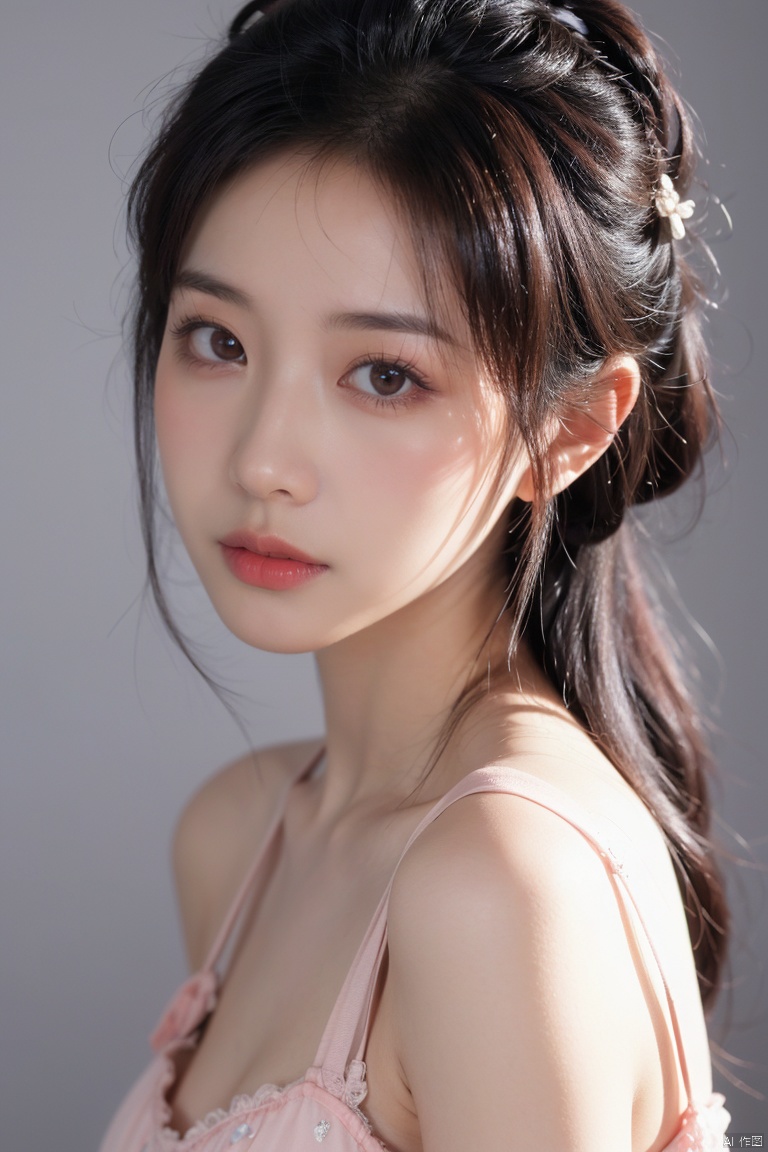 best quality,masterpiece,ultra high res,looking at viewer,simple background,studio light,makeup portrait,pink eyeshadow,
1girl, 1girl, yosshi film,moyou