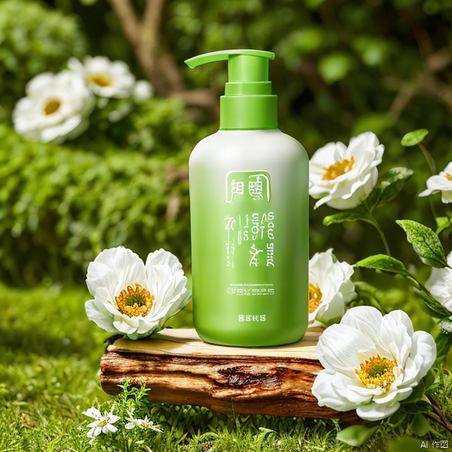 xihuwen,
Green bottle, grass, white flowers, (long wood), depth of field, light green background, low saturation, best quality
