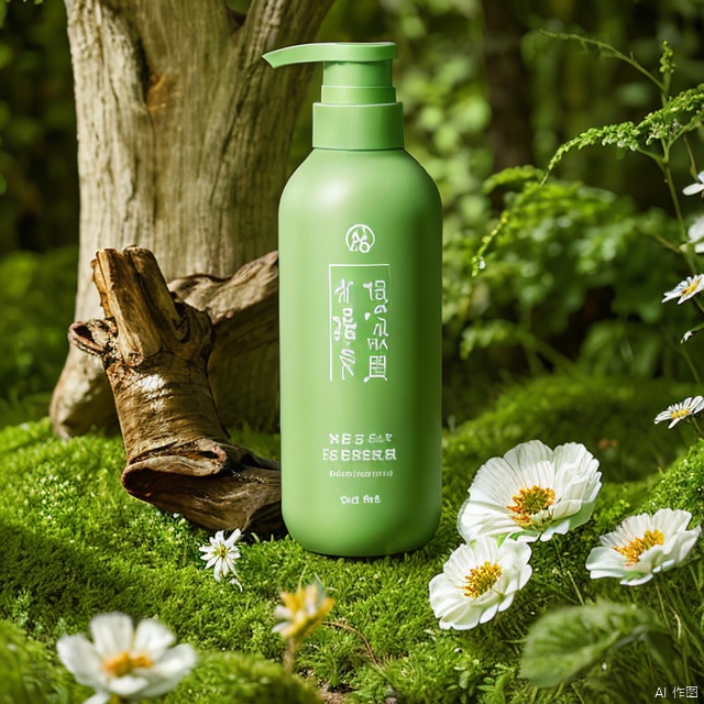  xihuwen,
Green bottle, grass, white flowers, (long wood), depth of field, light green background, low saturation, best quality
