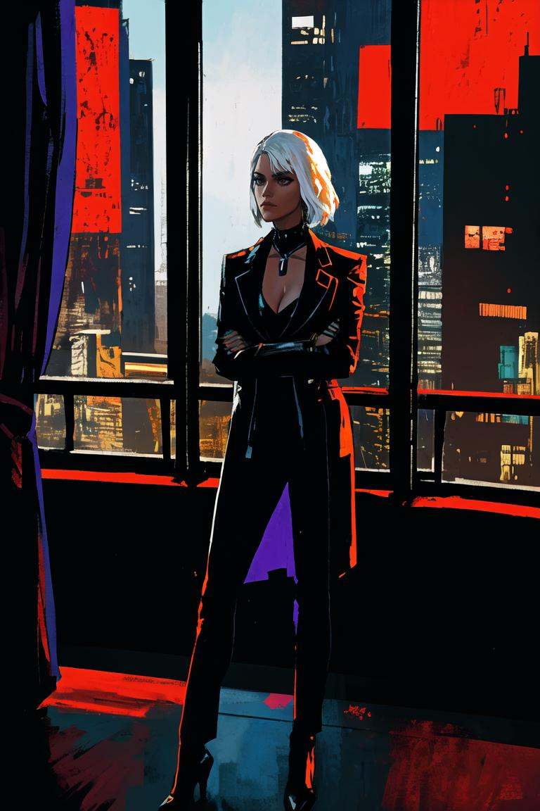 1girl,  short white hair,  cyberpunk setting on Tensor.Art