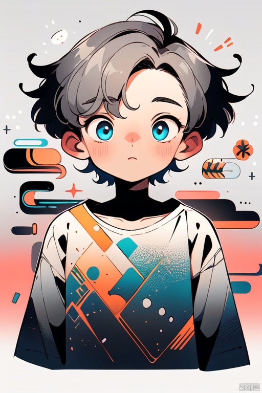 1boy,short hair,delicate face,upper body,grey hair,long hair,gradient background,vivid color,32K,super details
