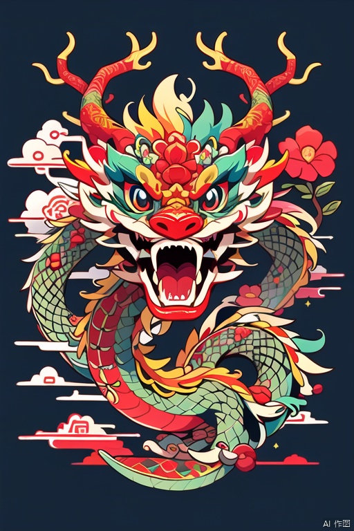 dragon,chinese dragon,flowers,vivid color,32K,super details