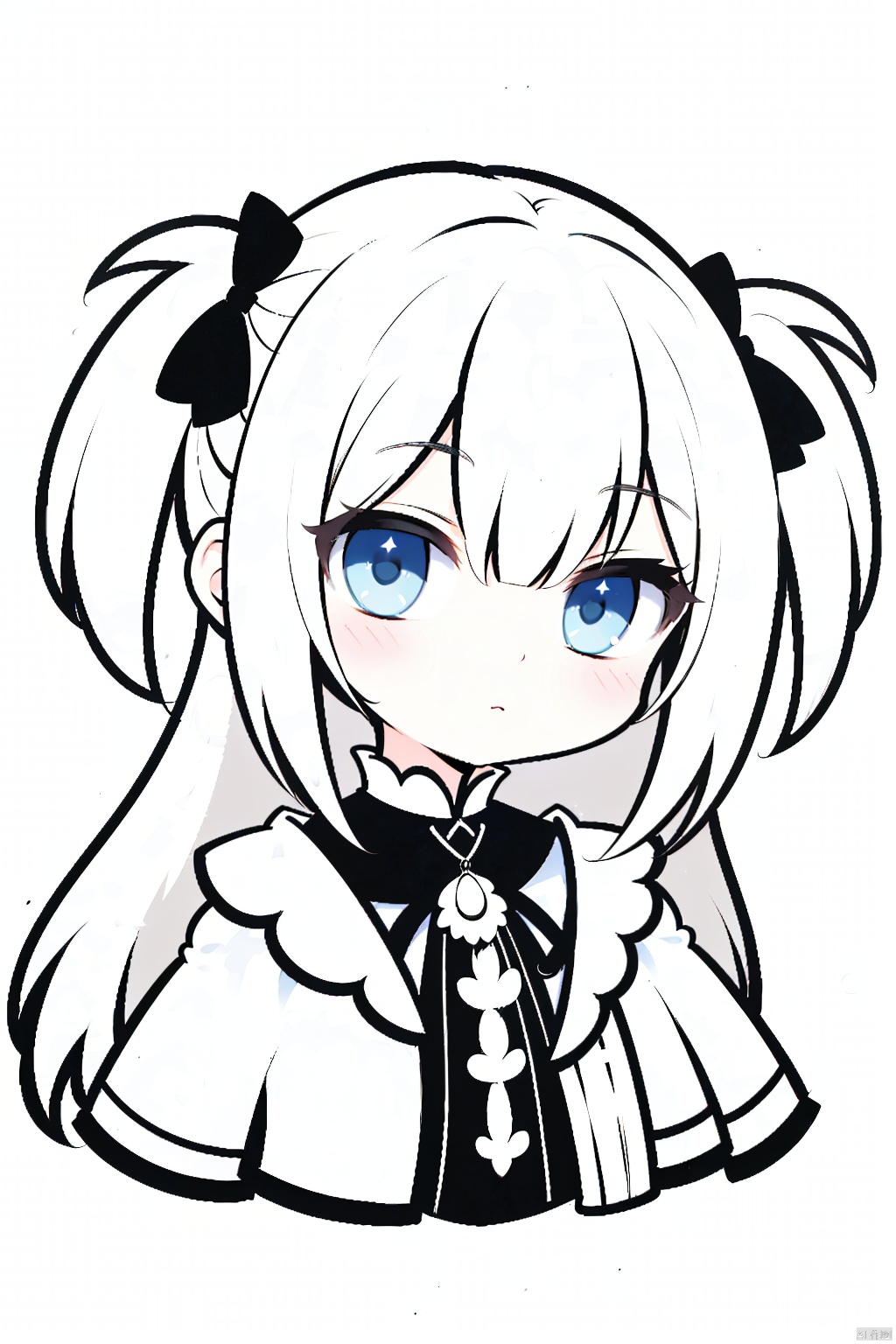  A lovely loli with simple lines and a pure white background.,Black and white color matching