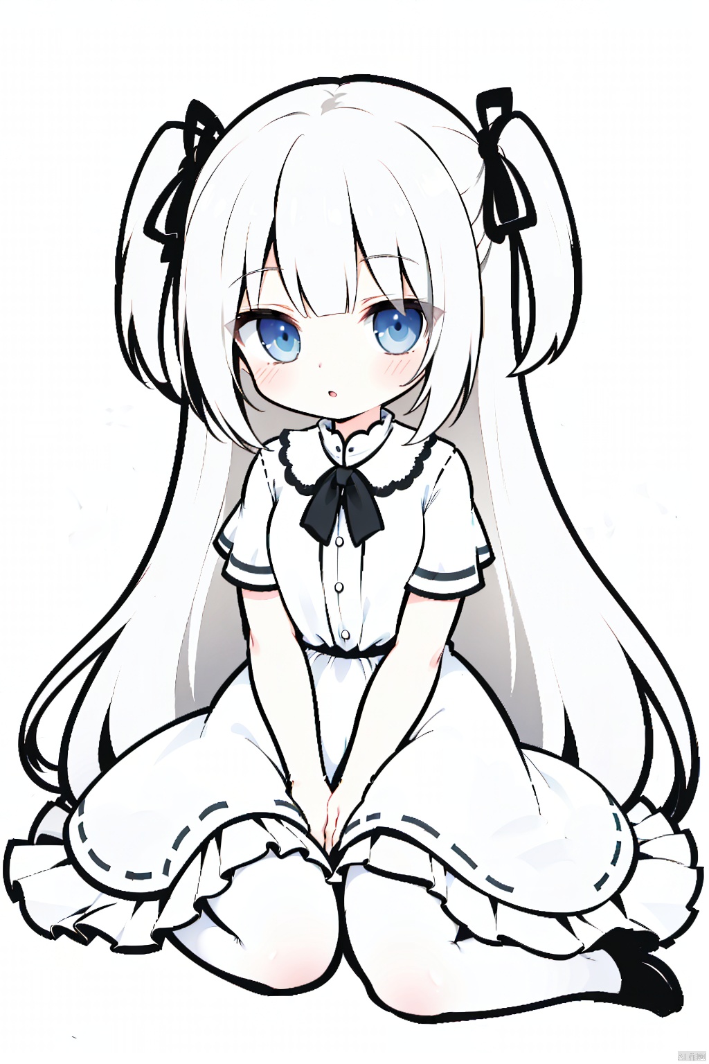 A lovely loli with simple lines and a pure white background.Black and white color matching, white pantyhose