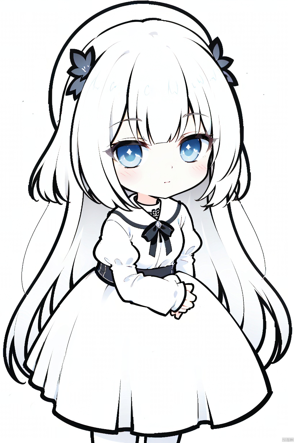  A lovely loli with simple lines and a pure white background.,Black and white color matching
