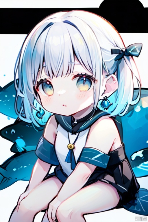 沉静着杉,loli, white background,,cf,1girl,jewelry,solo,future fish,earrings,sitting,