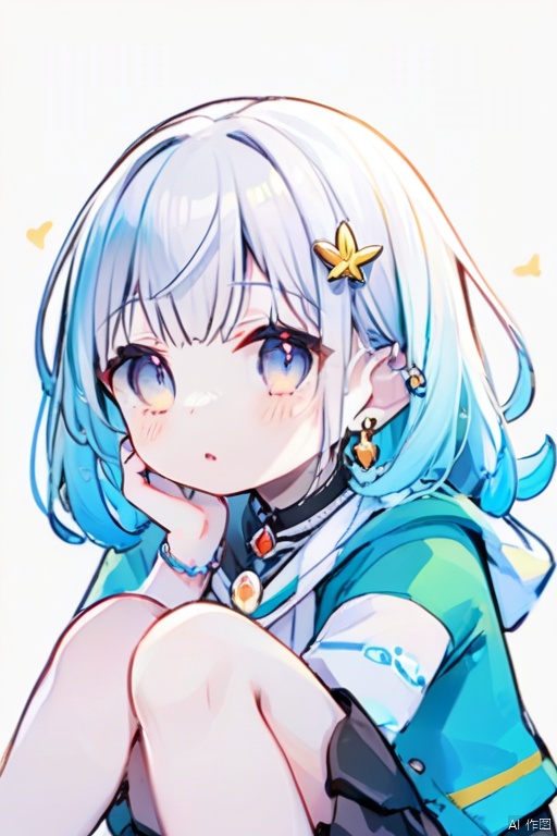 沉静着杉,loli, white background,,cf,1girl,jewelry,solo,future fish,earrings,sitting,