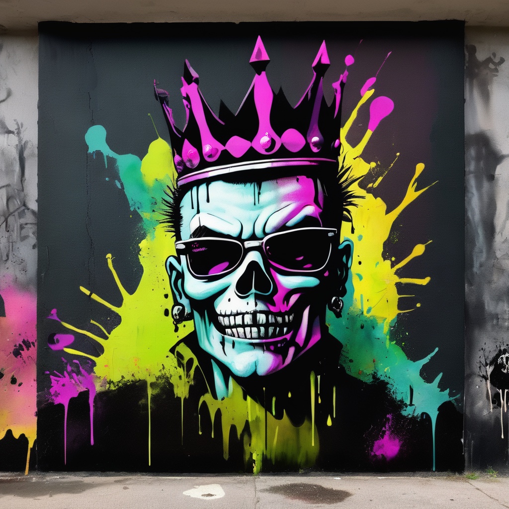 An urban canvas showcasing The toxic punk king,  king's crown,  diffuse colors on Tensor.Art
