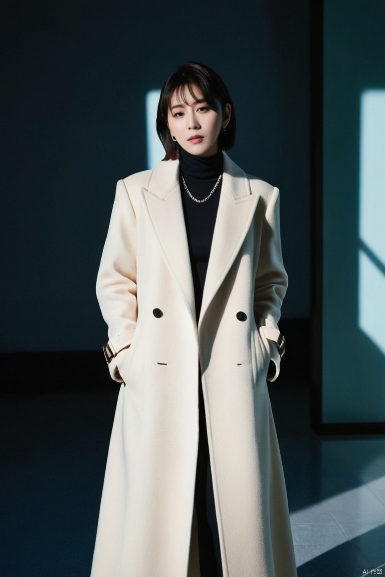  girl logical anatomy, logical outfit, logical face structure long coat tokyo tower, (Sui Ishida), dramatic lighting (masterpiece, best quality), monkren,light master,1girl