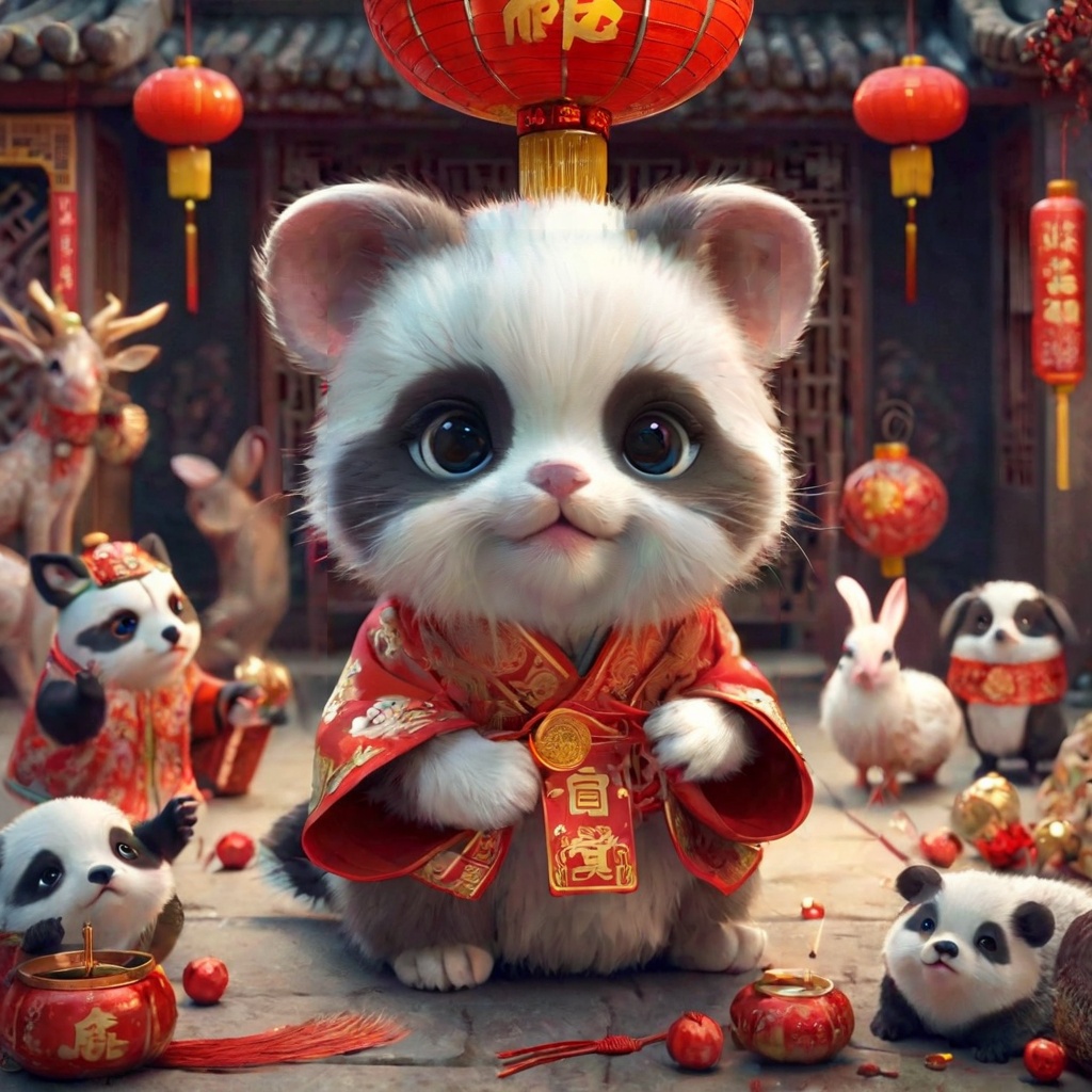 poakl Chinese newyear style,cute animal,<lora:poaklSDXLnewyeartestNew-000010:0.6>,