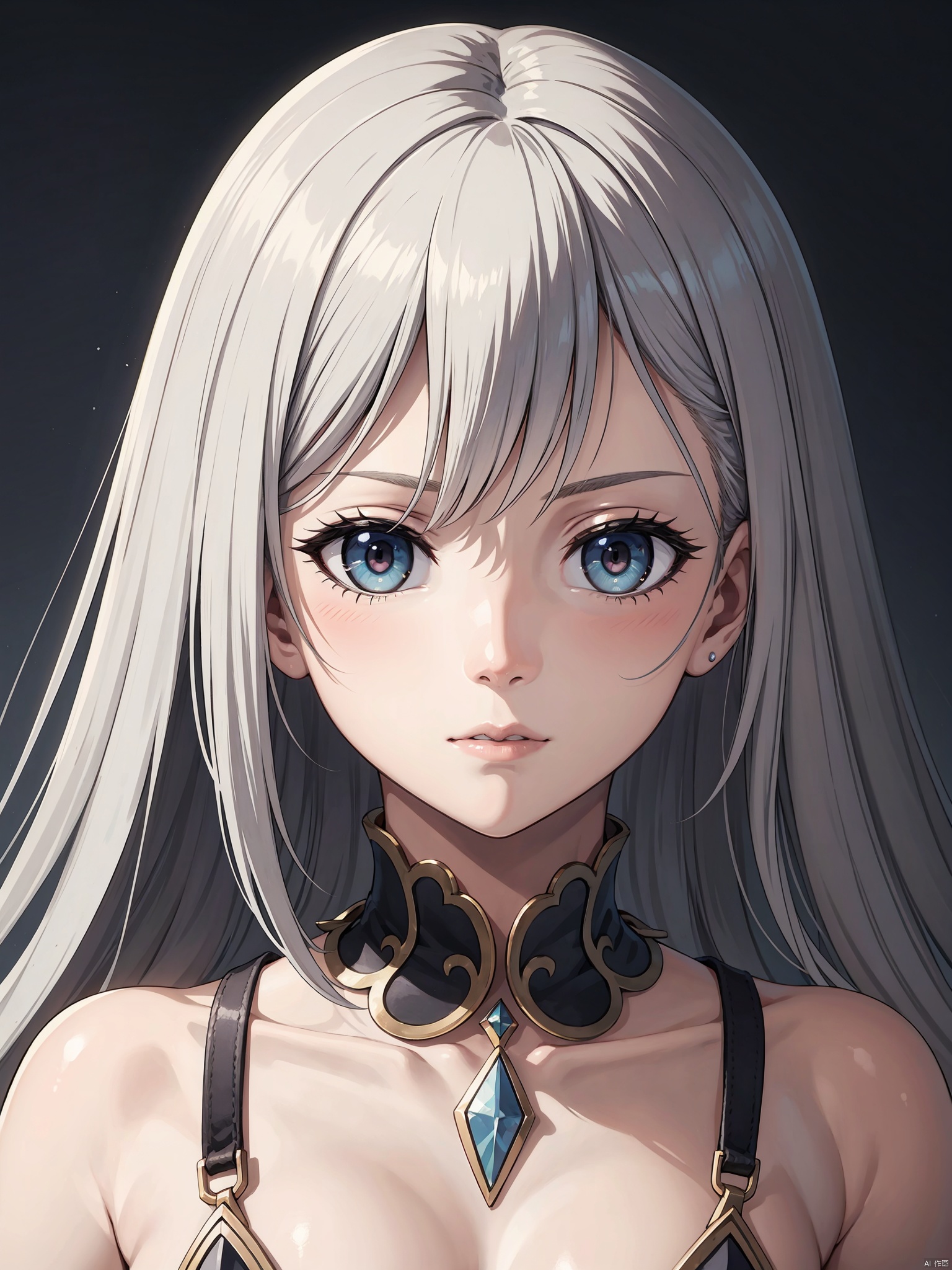  1girl,solo,realistic,bangs,closed mouth,simple_background,look at the viewer,portrait, Anime