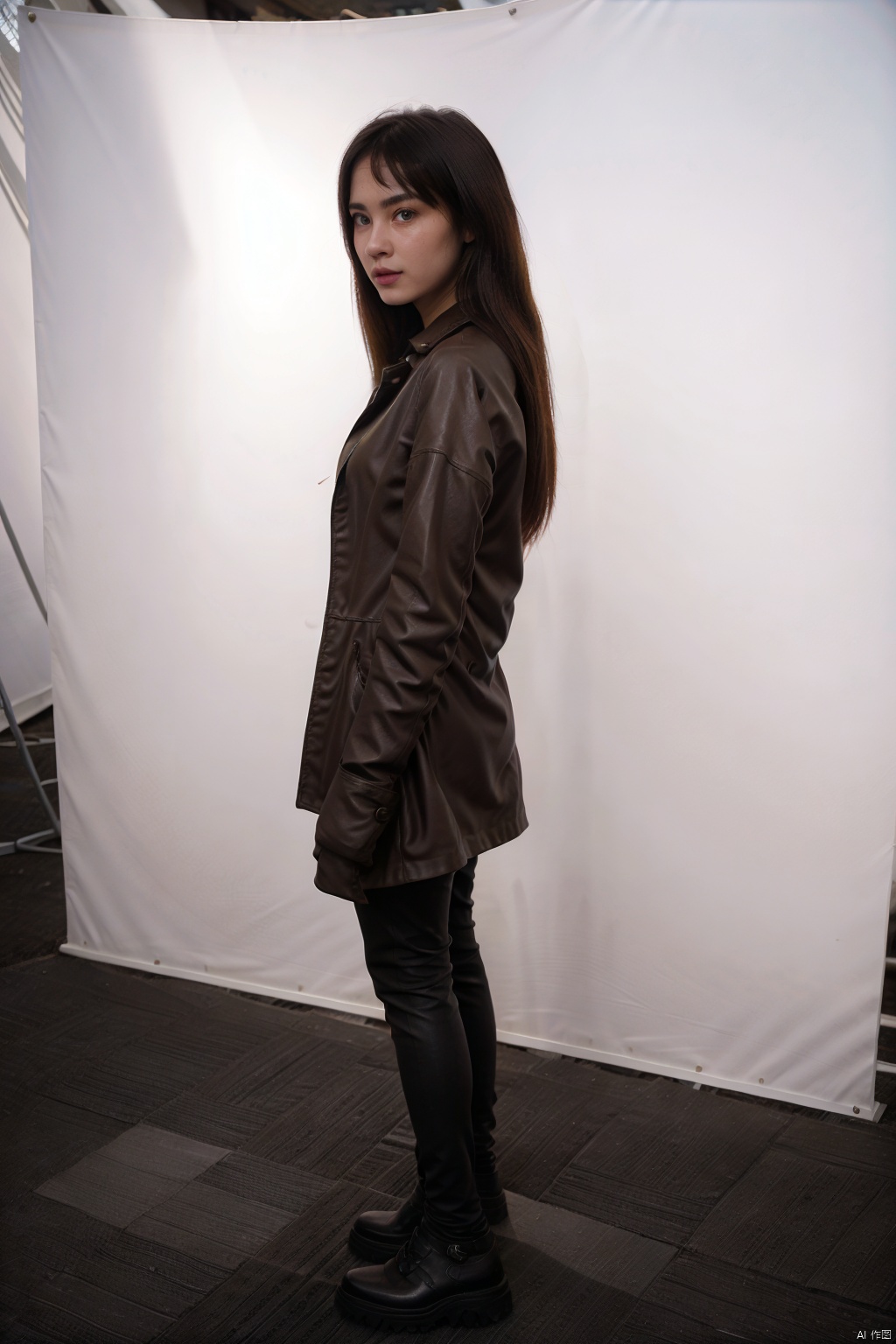 (1girl:1.3), (best quality, masterpiece, ultra high resolution),(photorealistic:1.3), (realistic:1.3), depth of field,(full body:1.2), (outdoors:1.2), (day:1.2), (cinematic lighting:1.2), (near to face:1.5), facing to camera,  leather, realism