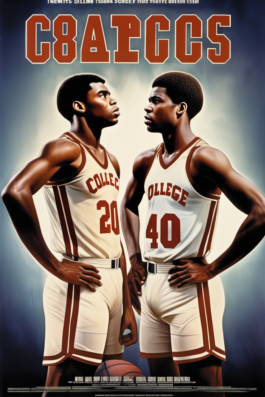 Movie Poster - sports movie poster of two black college basketball players facing each other,  one 20 years old and the ot...