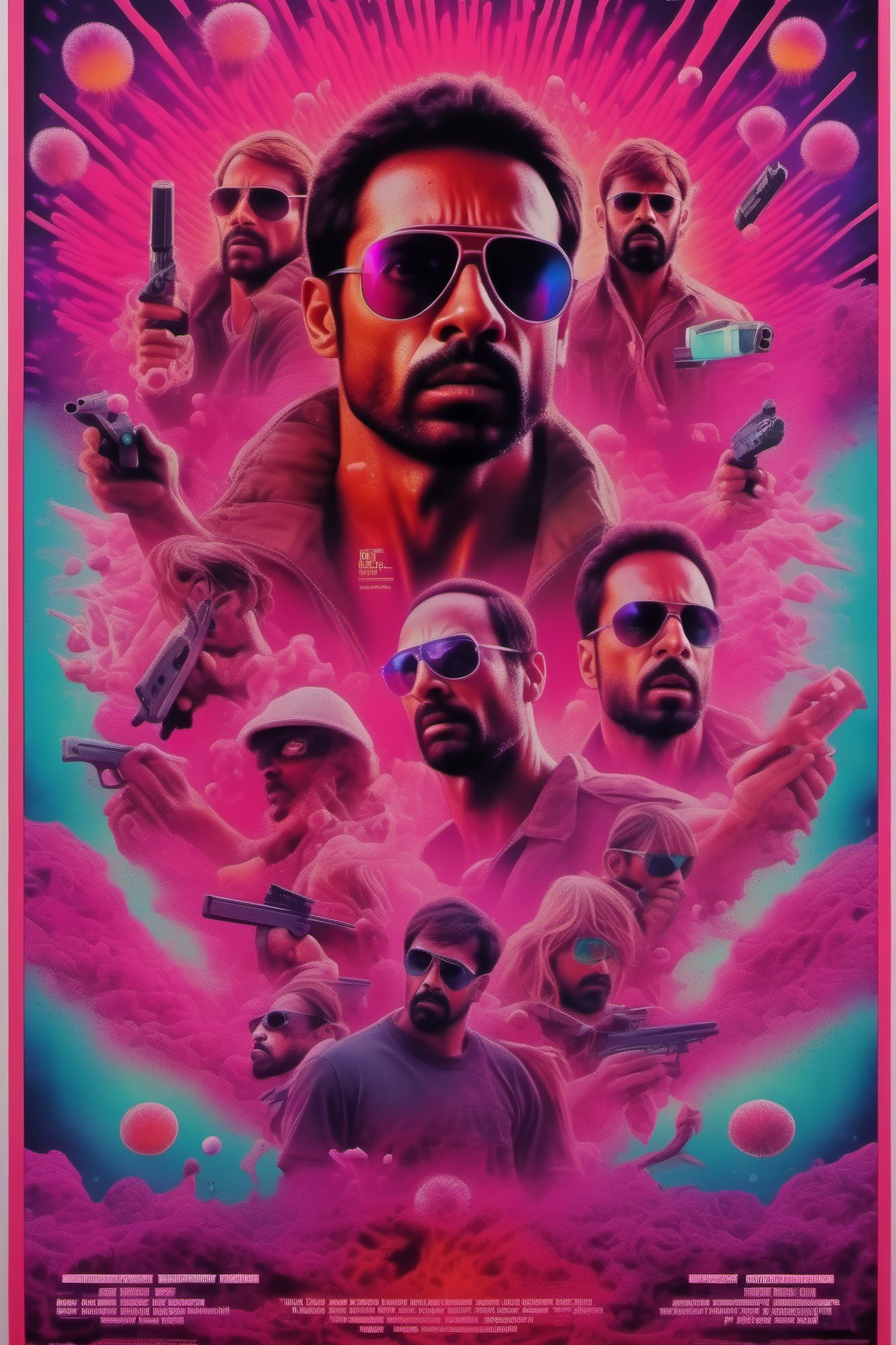 Movie Poster - a trippy movie poster of an action film,  in the style of drugs induced hallucinations on Tensor.Art
