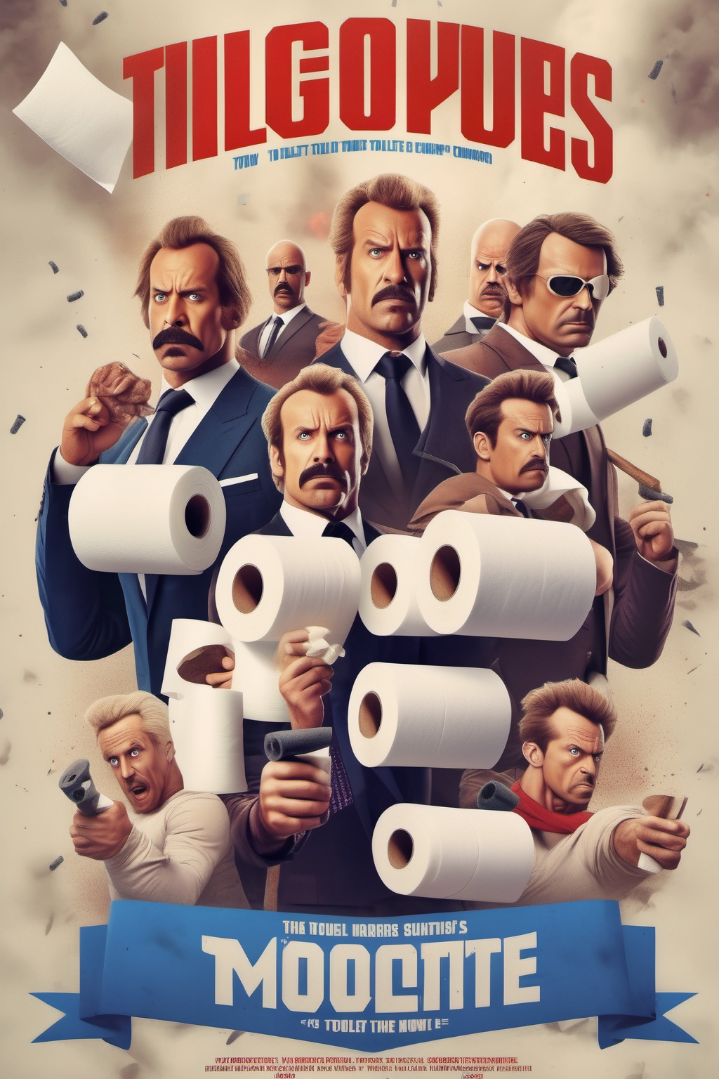 Movie Poster - a movie poster featuring the heroic founders of a toilet paper company starring in an action movie based in...