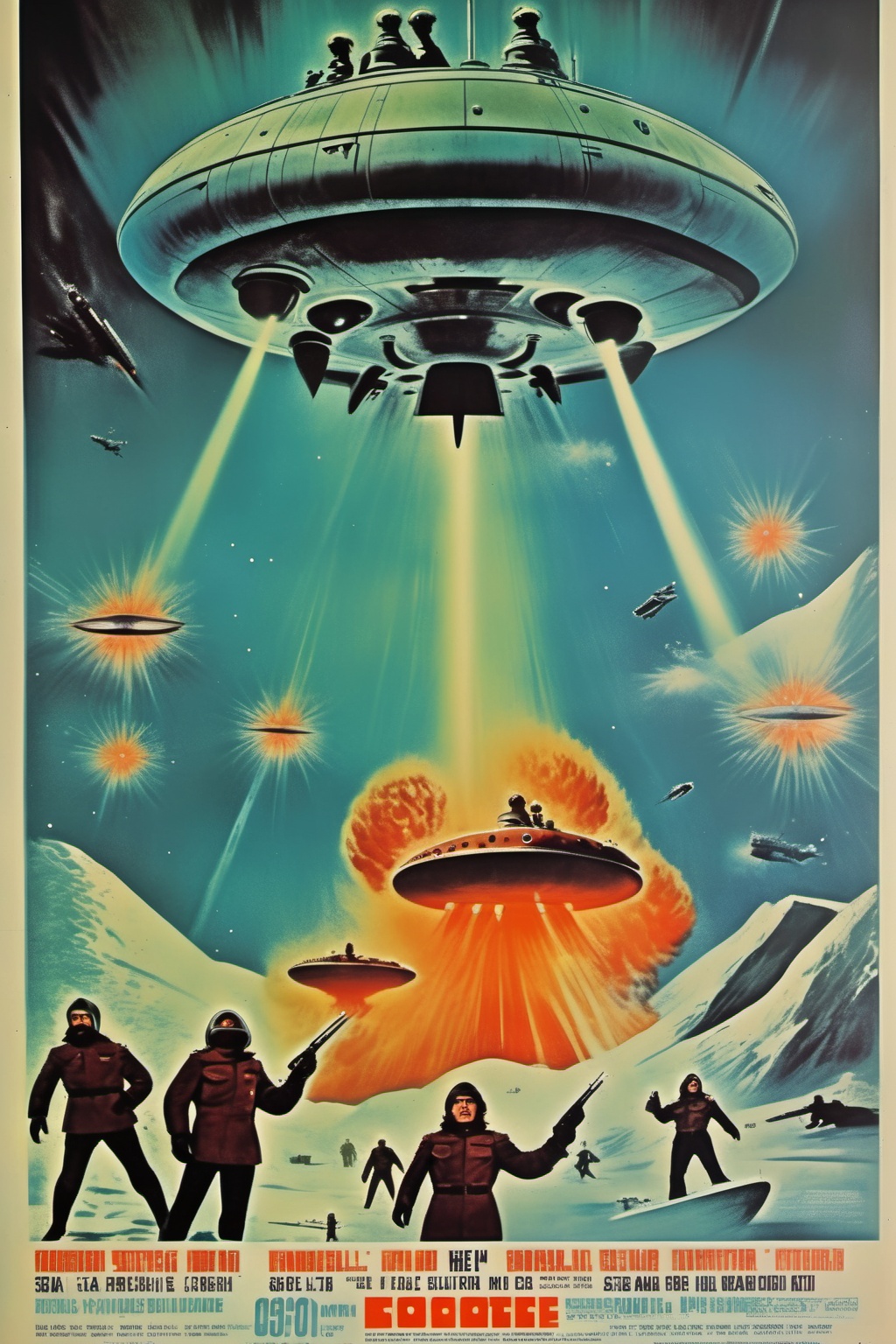Movie Poster - a movie poster to a movie from 1973 picturing a submarine and a ufo in a polar enviroment. An explosion. So...