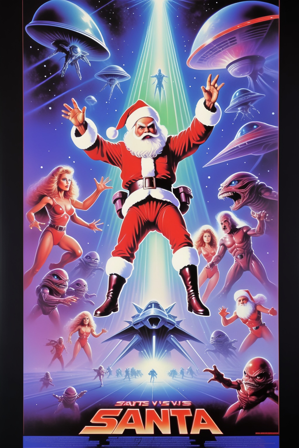 Movie Poster - 1985 Drew Struzan movie poster of Santa vs Aliens,  thm style on Tensor.Art
