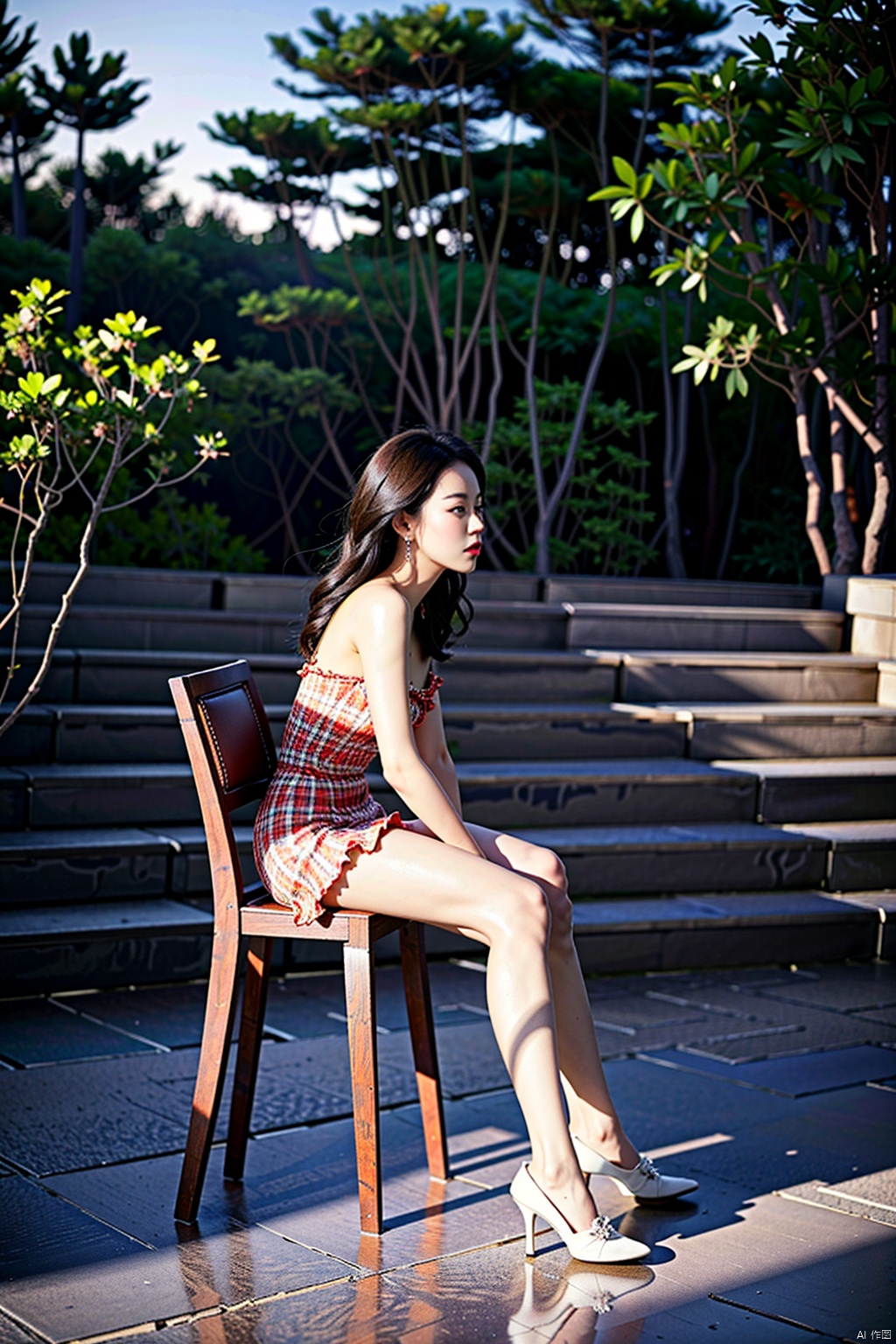 (1girl:1.3), (best quality, masterpiece, ultra high resolution),(photorealistic:1.3), (realistic:1.3), depth of field,(full body:1.2), (outdoors:1.2), (day:1.2), (cinematic lighting:1.2), (near to face:1.5), facing to camera, realism, fullbody, pantyhose, sitting