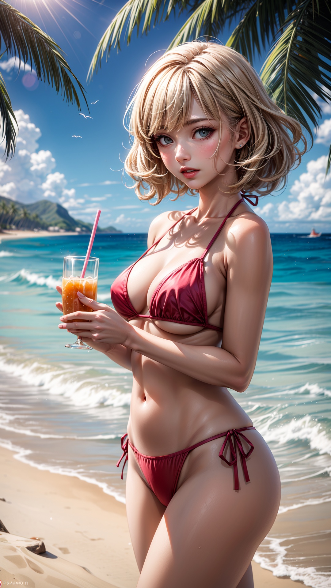 Imagine a sun-kissed beach scene,  where azure waves gently caress the shore and golden sands stretch as far as the eye ca...