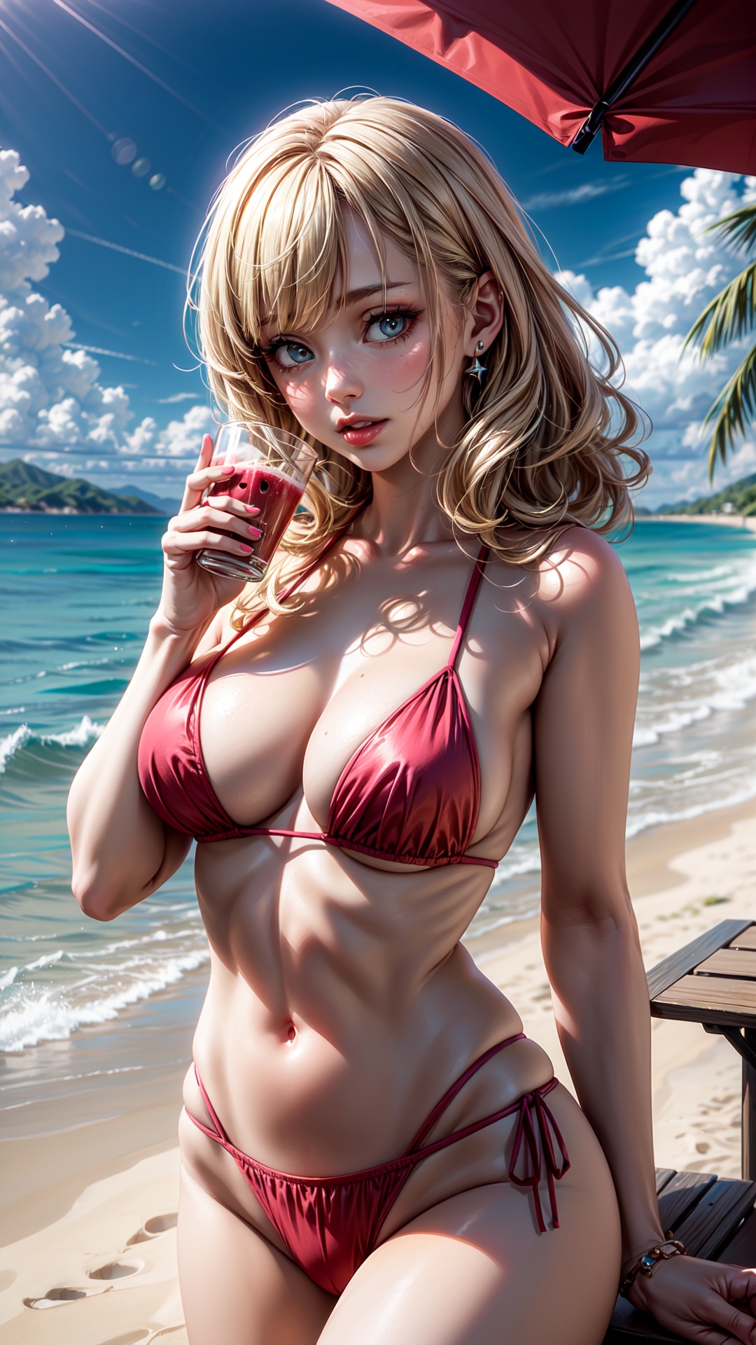 Imagine a sun-kissed beach scene,  where azure waves gently caress the shore and golden sands stretch as far as the eye ca...