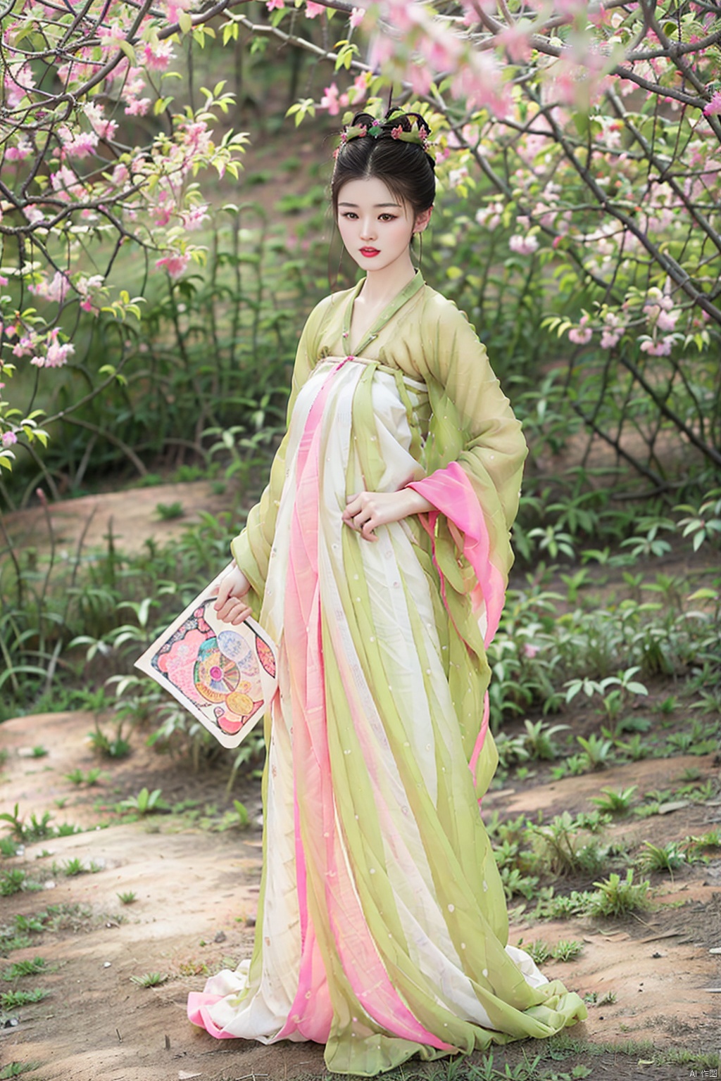 (1girl:1.3), (best quality, masterpiece, ultra high resolution),(photorealistic:1.3), (realistic:1.3), depth of field,(full body:1.2), (outdoors:1.2), (day:1.2), (cinematic lighting:1.2), (near to face:1.5), facing to camera, realism, fullbody, hanfu, mug shot