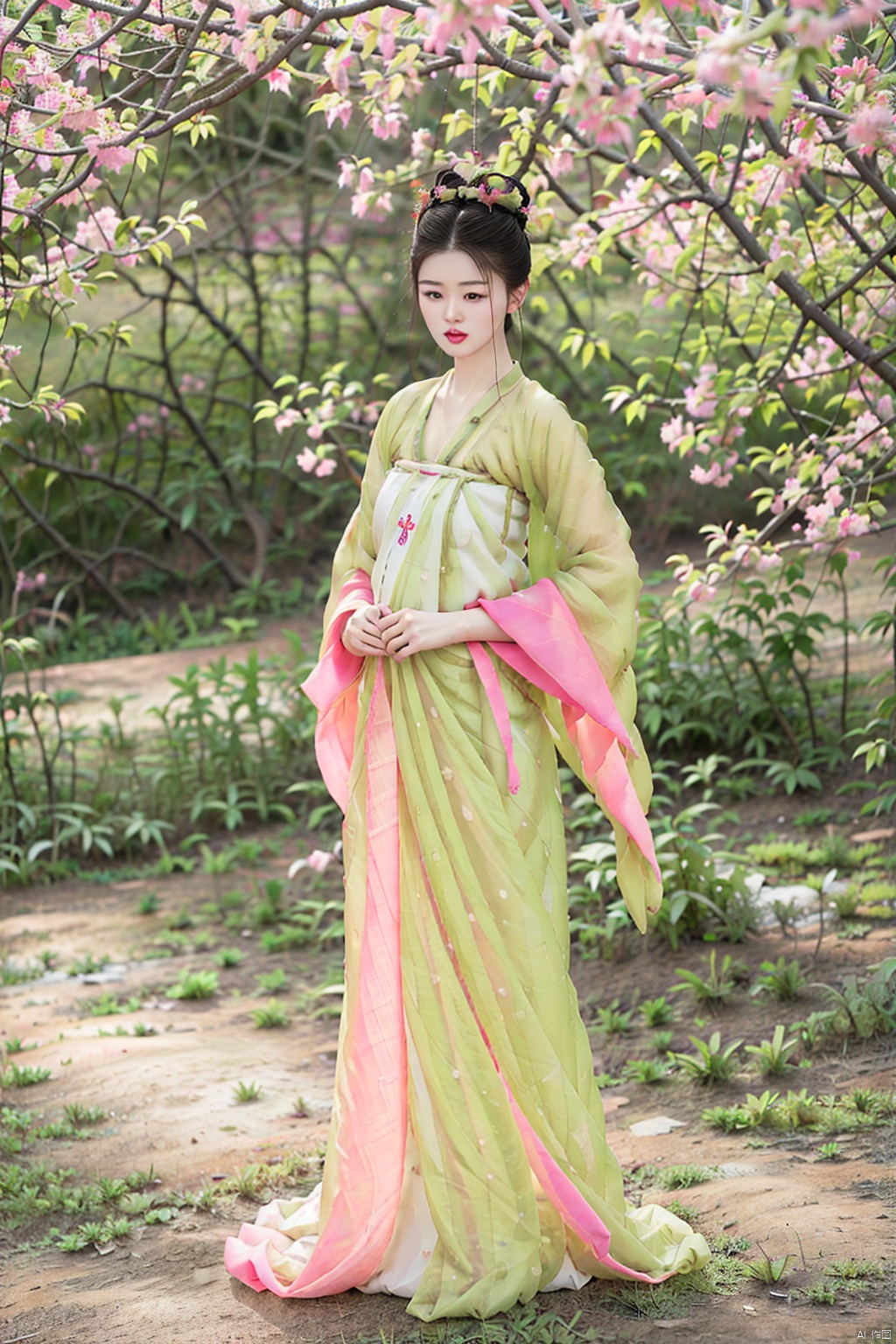 (1girl:1.3), (best quality, masterpiece, ultra high resolution),(photorealistic:1.3), (realistic:1.3), depth of field,(full body:1.2), (outdoors:1.2), (day:1.2), (cinematic lighting:1.2), (near to face:1.5), facing to camera, realism, fullbody, hanfu, mug shot
