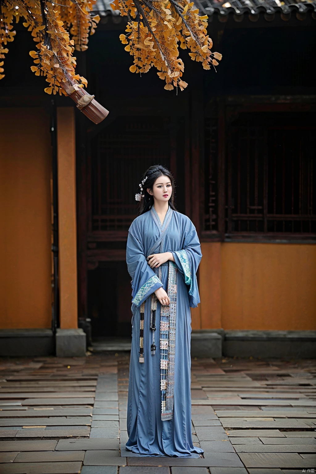 (1girl:1.3), (best quality, masterpiece, ultra high resolution),(photorealistic:1.3), (realistic:1.3), depth of field,(full body:1.2), (outdoors:1.2), (day:1.2), (cinematic lighting:1.2), (near to face:1.5), facing to camera, realism, fullbody, hanfu, (mug shot: 1.3), (Holding a long musical instrument: 1.4)