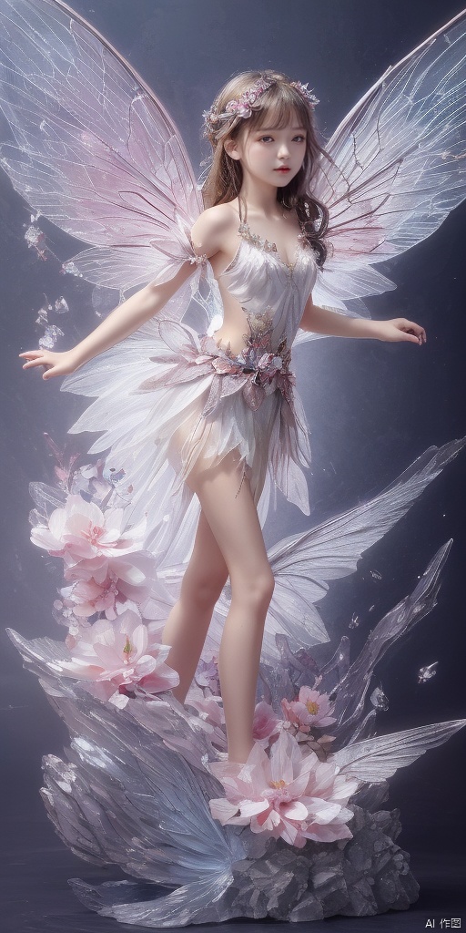  1girl,crystal wings, Fairy,flower