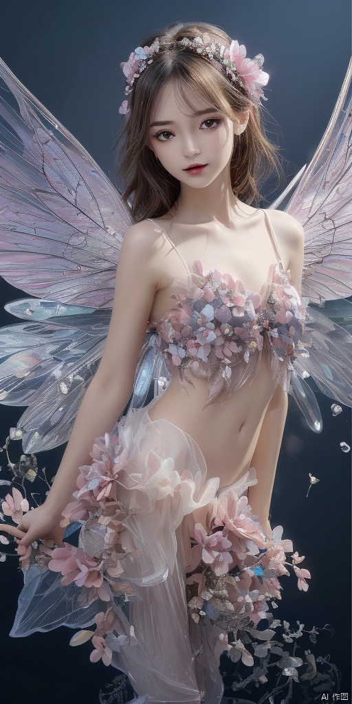  1girl,crystal wings, Fairy,flower, , myinv