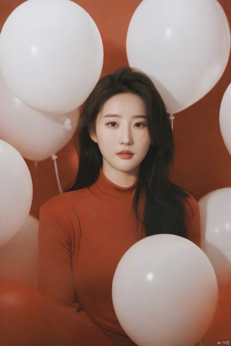  breathtaking cinematic film still,Cowboy_Shot,blouse,a cinematic fashion portrait photo of beautiful young woman from the 90s wearing a red turtleneck standing in the middle of a ton of white balloons,dramatic lighting,taken on a hasselblad medium format camera,looks like liuyifei,white balloon,shallow depth of field,vignette,highly detailed,high budget,bokeh,cinemascope,moody,epic,gorgeous,film grain,grainy . award-winning,professional,highly detailed,sc,monkren,, monkren, liu yifei