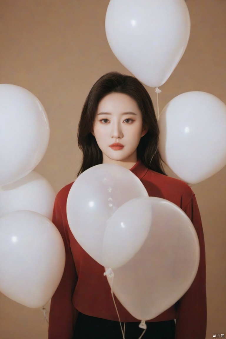  breathtaking cinematic film still,Cowboy_Shot,blouse,a cinematic fashion portrait photo of beautiful young woman from the 90s wearing a red turtleneck standing in the middle of a ton of white balloons,dramatic lighting,taken on a hasselblad medium format camera,looks like liuyifei,white balloon,shallow depth of field,vignette,highly detailed,high budget,bokeh,cinemascope,moody,epic,gorgeous,film grain,grainy . award-winning,professional,highly detailed,sc,monkren,, monkren, liu yifei
