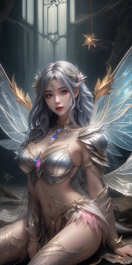  1girl,crystal wings, Fairy,