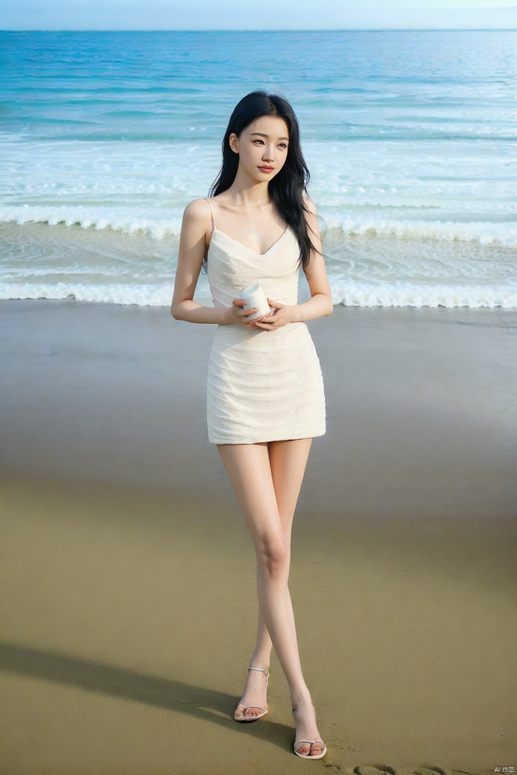 (1girl:1.3), (best quality, masterpiece, ultra high resolution),(photorealistic:1.3), (realistic:1.3), depth of field,(full body:1.2), (outdoors:1.2), (day:1.2), (cinematic lighting:1.2), seaside, sitting, shell