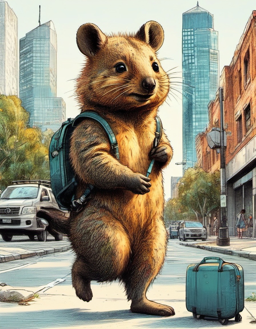 an adorable quokka taking a walk in a big city on Tensor.Art
