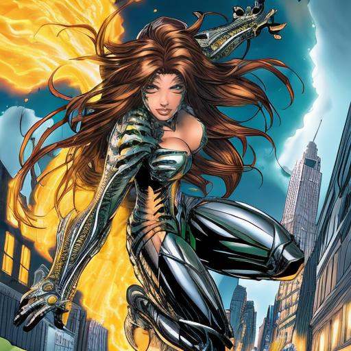 mtms,  witchblade,  woman with brown hair running in the streets on Tensor.Art