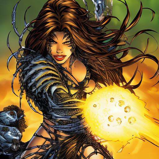mtms,  witchblade,  woman with brown hair fighting monster on Tensor.Art