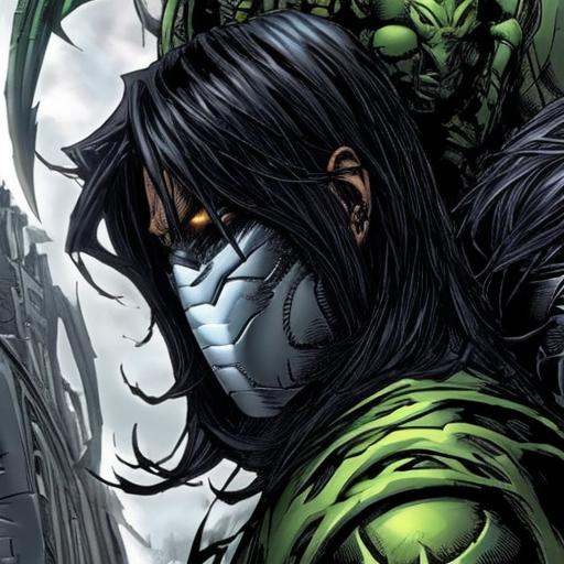 mtms,  darkness,  a man with black hair and a silver mask fighting monster on Tensor.Art