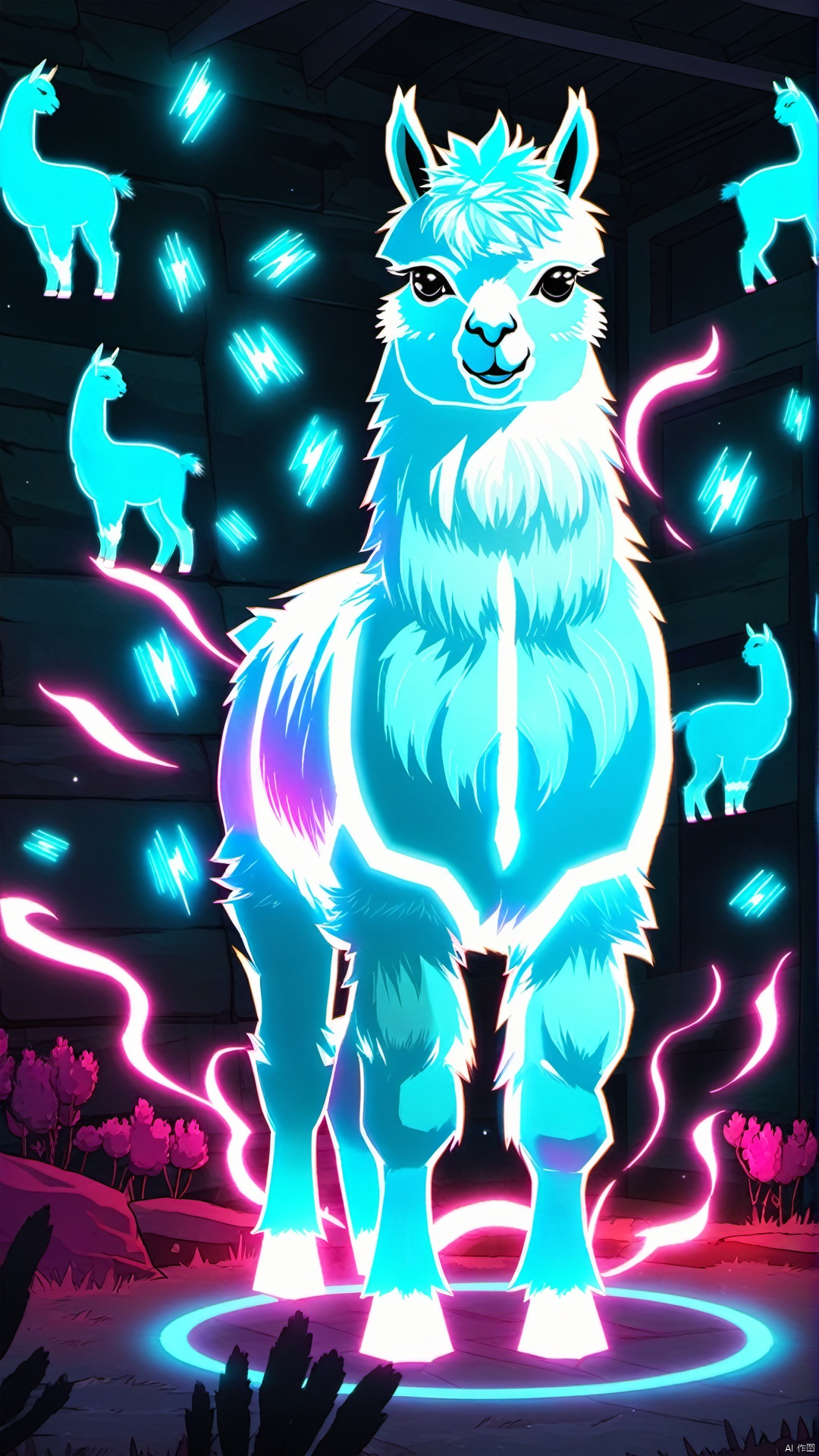 Summon a glowing magical humanoid alpaca