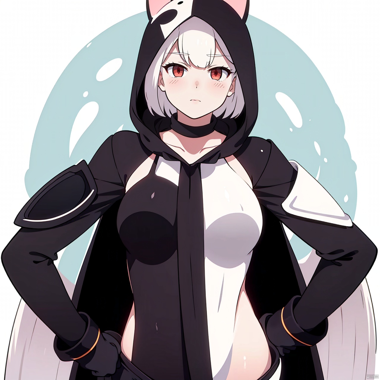  (masterpiece:1.3),(the best quality:1.2),(super fine illustrations:1.2),(Masterpiece),high quality,high detail,(white background:1.2),looking at viewer,(SOLO:1.4),outline,simple background,fullbody,, 1girl,thigh boots,hooded jacket,boots,silver hair,black legwear,black jacket,black footwear,claws,cat hood,thighhighs,red eyes,short hair,cat ears,bangs,animal hood,hood,hood up,hoodie, Anime,monocular eye patch