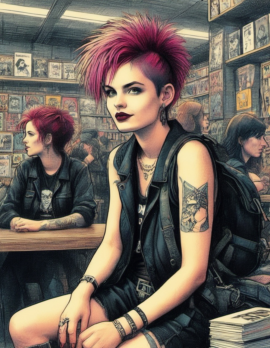 1996 punk rock girl hanging out at Newbury Comics on Tensor.Art
