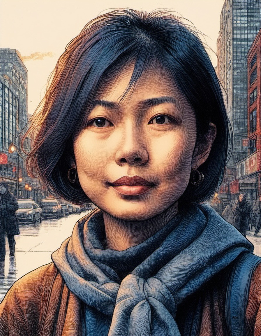 portrait of a Japanese woman in downtown Chicago late afternoon on Tensor.Art